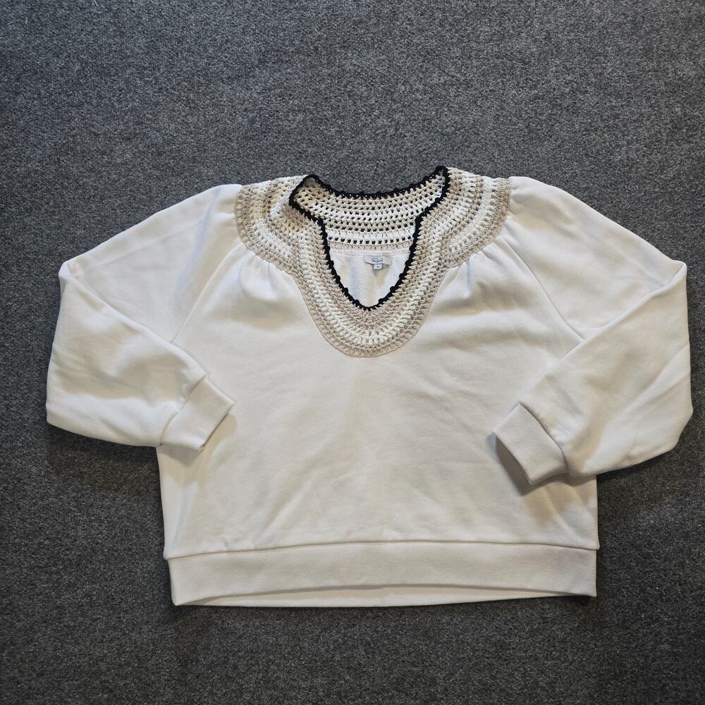 Rails Sweater Women XL White Sava Crochet Neckline Sweatshirt Boxy Lounge Casual